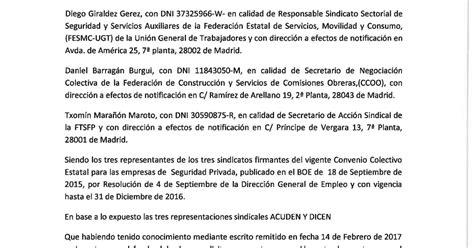 Sindicato Profesional De Vigilantes Sevilla Comunicación De Los Sindicatos A La Comisión