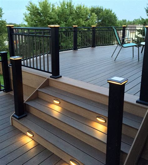 Timbertech Deck With Stair Lighting And Lighted Post Caps Outdoor