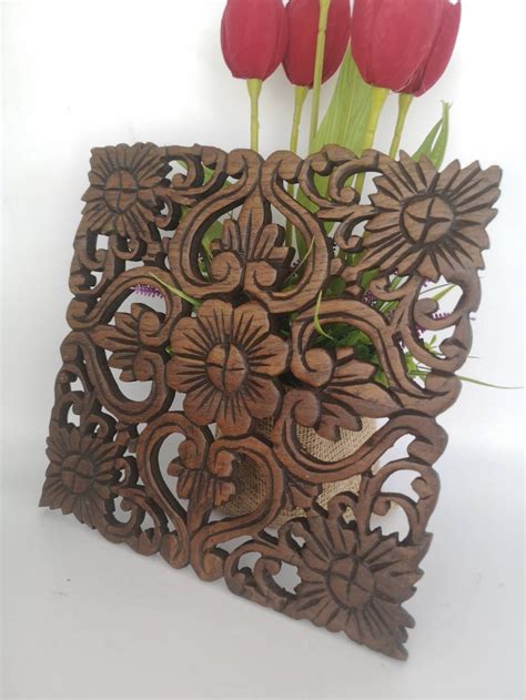 Wood Carving Wall Decor Flower Pattern Beautiful Art Etsy Canada