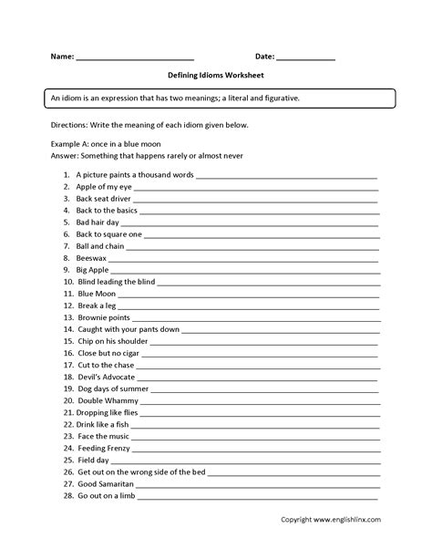 Defining Idioms Worksheets Idioms Vocabulary Instruction Rhyming