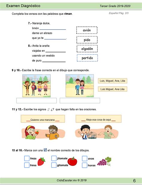 Examen DiagnÓstico Tercer Grado 2019 2020página06 Imagenes Educativas