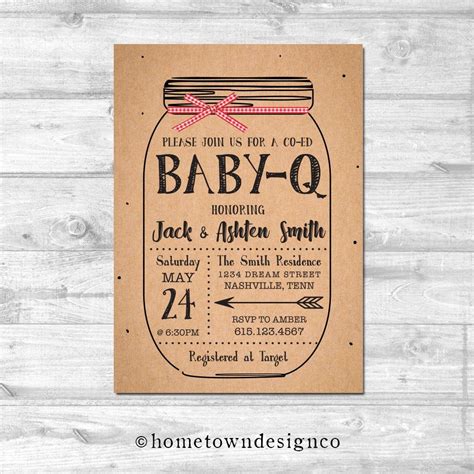 Professionally printed custom invites with optional matching thank you notes and banners. BBQ Mason Jar Baby Shower Invitation Picnic Baby Q Shower ...