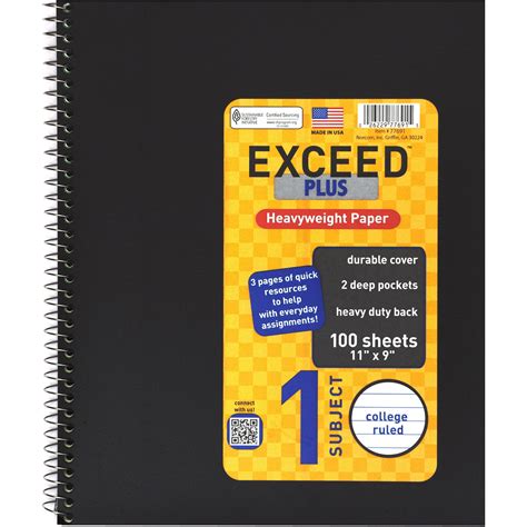 5 Pack Exceed 1 Subject Notebook 100 Ct College Ruled Heavyweight Paper