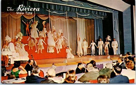Las Vegas Nevada Postcard Hotel Riviera Show Time Showgirls On Stage