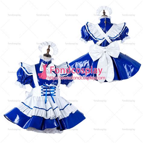 Fondcosplay Adult Sexy Cross Dressing Sissy Maid Blue Heavy Pvc Dress
