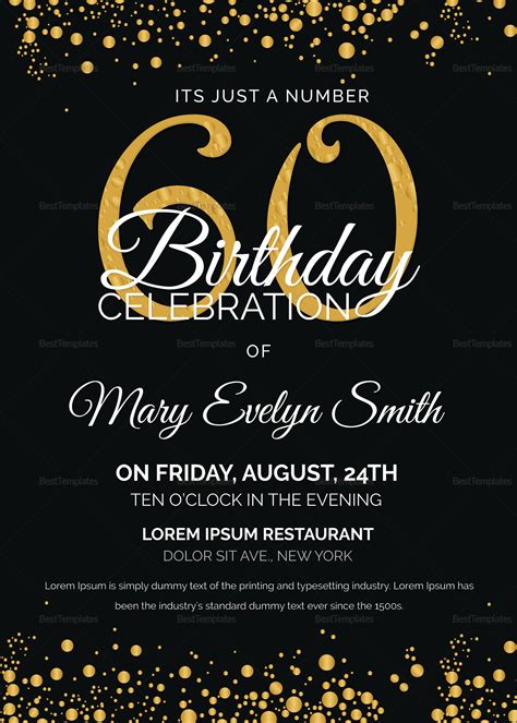 Black And Gold 60th Birthday Party Invitation Design Template In Word