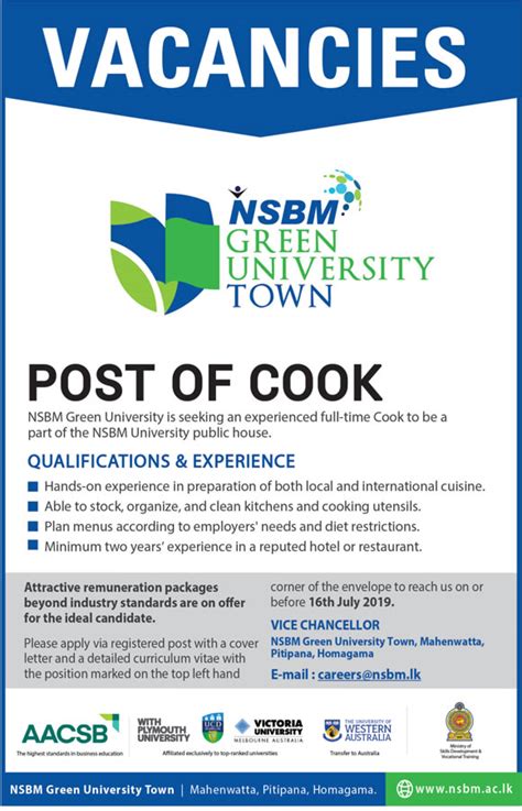 Cook National School Of Business Management Nsbm 2019 Applicationslk