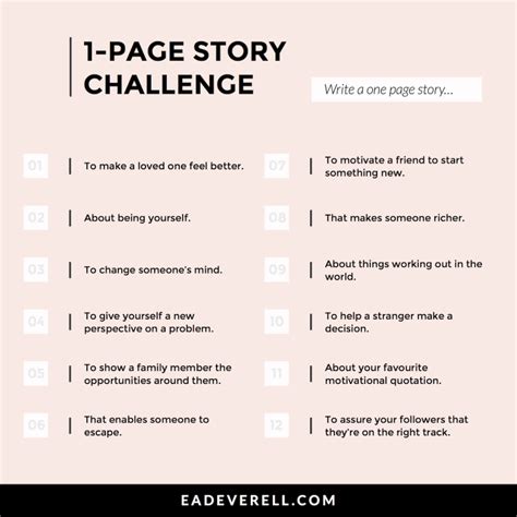One Page Story Writing Challenge Prompts Writing Prompts For Writers