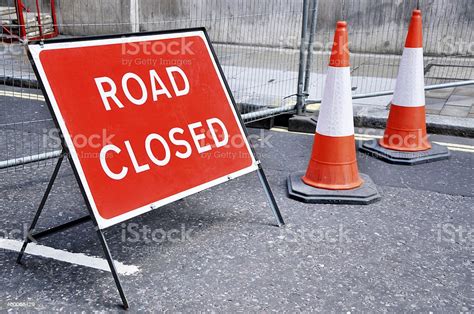 Road Closed Sign With Cones Stock Photo Download Image Now Road