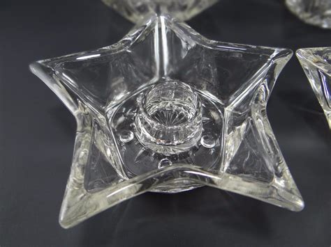 Set Of 4 Clear Glass 5 Point Star Shaped Taper Candle Holders ~ 2 Sets Available 1840215773