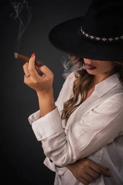 Portrait Of Sexy Elegant Lady Woman Smoking Cigarette Fashion G