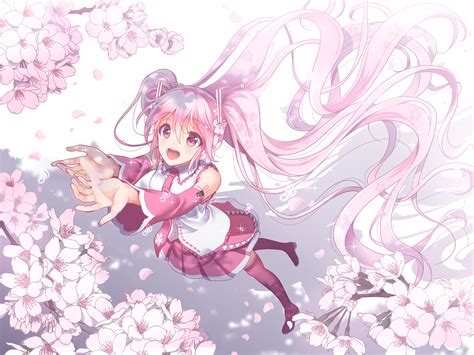 Aliasing Cherryblossoms Flowers Hatsunemiku Longhair Petals Pink