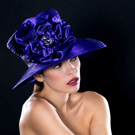 Purple Satin Wide Brim Church Hat With Sequin Trim Shenor Collections
