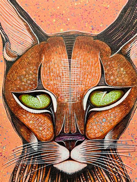 Caracal Original Art Color Drawing Animal Art Cat Art Etsy