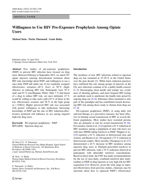 pdf willingness to use hiv pre exposure prophylaxis among opiate users