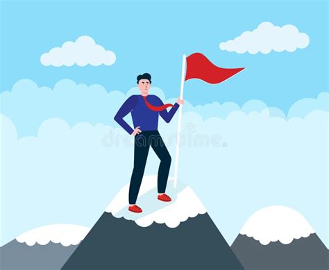 Businessman Climb On The Top Of Mountain Leader Achieve The Goal With