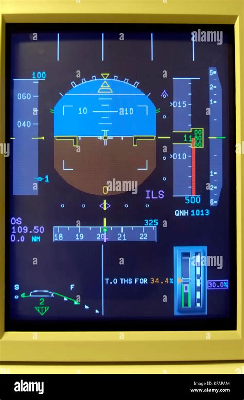 Cockpit Avionics Screen Of A380aircraft 1 Pfd Showing Horizon Altimeter And Compass During