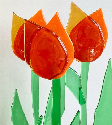 Fused Glass Tulips Pumpkin Glass