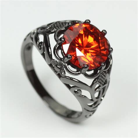 Black Gold Filled Crimson Orange Ring Ess6 Fashion