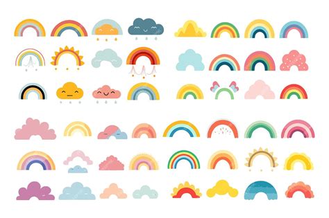 Premium Vector Set Of Cute Pastel Rainbow Clipart Whimsical Rainbow
