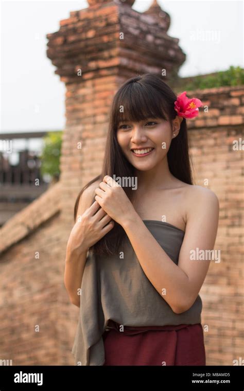 Beautiful Young Thai Girl With Thai Ancient Style Dressing Ayutthaya