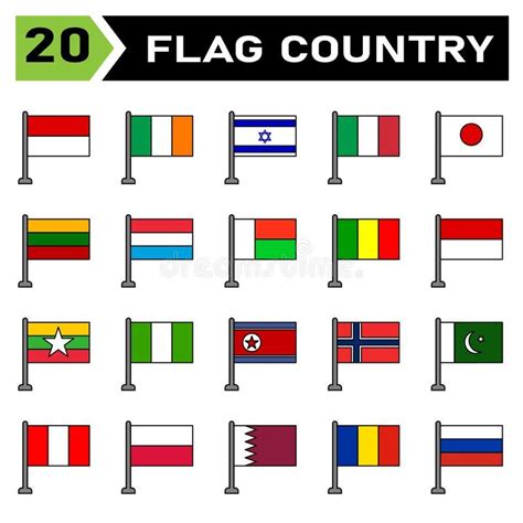 Flag Country Icon Set Include Country Flag Symbol National Travel
