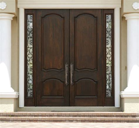Double Entrance Doors Double Wood Door With Wrought Iron
