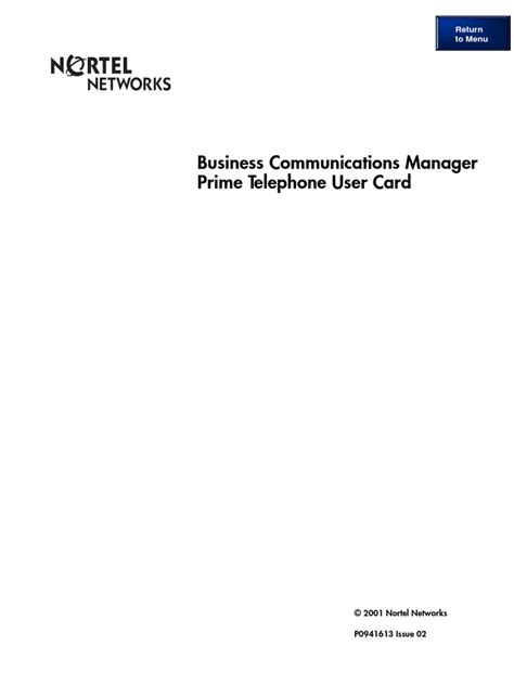 Nortel Networks Business Communications Manager Prime Telephone User