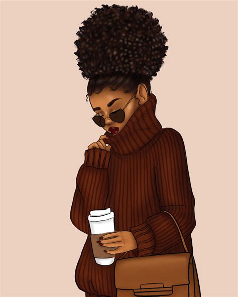 Laid Edges And Lattes African American Fall Fashion Illustration Art Print