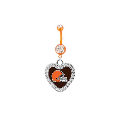 Cleveland Browns Crystal Heart Orange Belly Ring Final Touch Ts