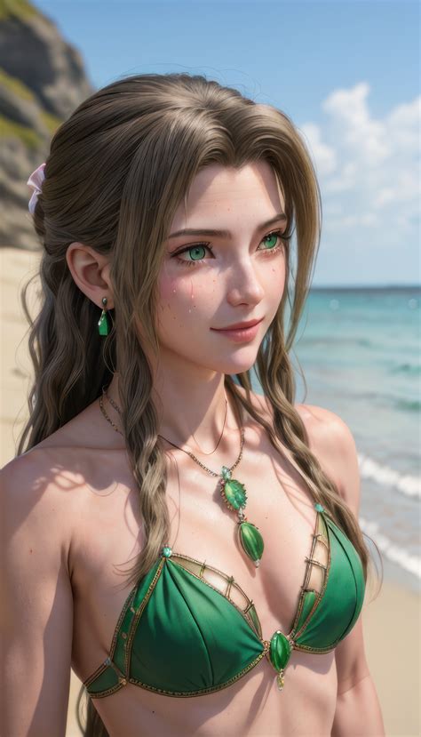 Rule 34 Aerith Gainsborough Ai Generated Beach Bikini Brown Hair Final Fantasy Final Fantasy