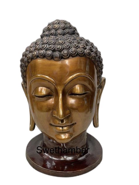 Swethamber Arts Brown Brass Buddha Head Statue Buddha Face Brass