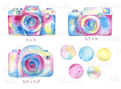 Watercolor Rainbow Cameras Photographer Clip Art Photography Multicolo