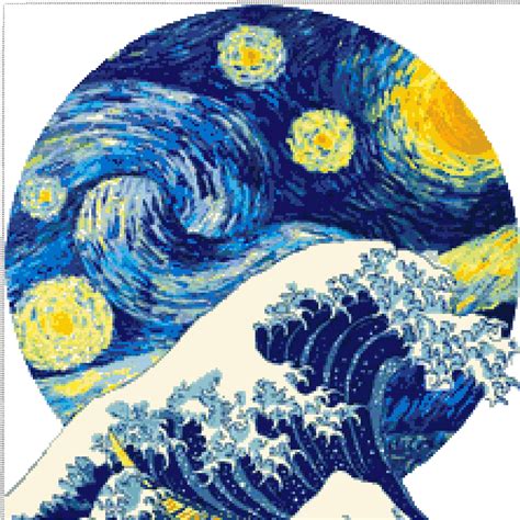 Van Gogh Starry Night The Great Wave Off Kanagawa Landscape Etsy