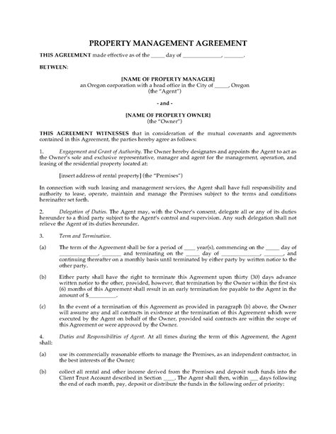 Template Property Management Agreement Hq Printable Documents