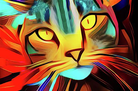 Colorful Modern Art Cat Digital Art By Peggy Collins Pixels