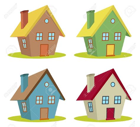 Set Of Four Houses With Color Changes Cartoon Town Cartoon House