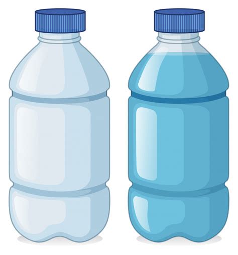 Verter agua de la botella en vidrio sobre fondo azul. Dos botellas con y sin agua | Descargar Vectores gratis