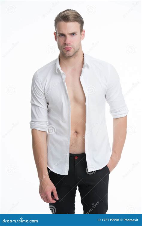 And Charismatic Bachelor Isolated On White Man In Unbuttoned Shirt