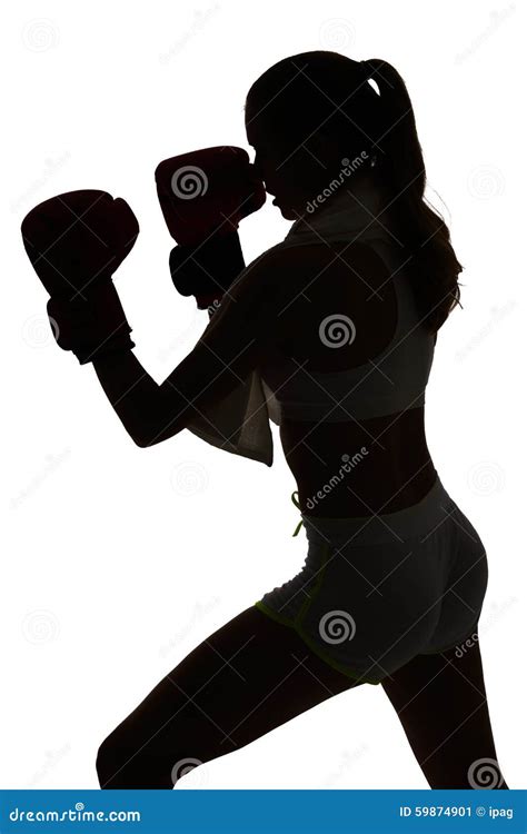 One Caucasian Woman Boxing Exercising In Silhouette Studio Isola Stock