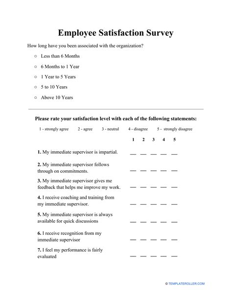 Printable Employee Satisfaction Survey Template Free Printable Templates