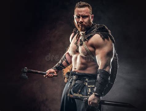 Severe Barbarian In Warrior Clothes Stock Image Image Of Danger