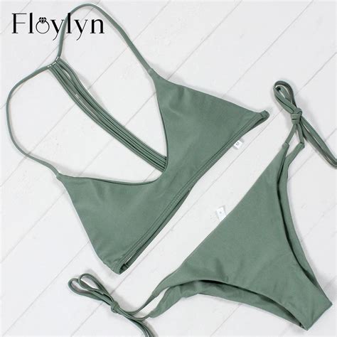 Floylyn Women Bandage Thong Brazilian Bikinis Swimwear Female Sexy