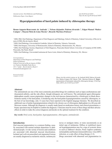 Pdf Hyperpigmentation Of Hard Palate Induced By Chloroquine Therapy