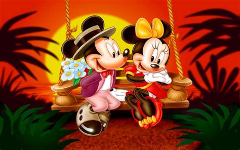 Cartoon Mickey And Minnie Mouse Sunset Romantic Couple Hd Wallpapers