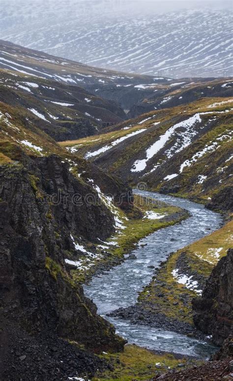 Autumn Overcast Day In The North Of Iceland Small River Flowing