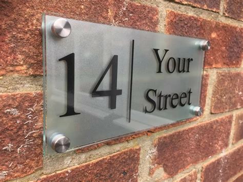 Modern House Sign Plaque Door Number Street Glass Effect Acrylic Name