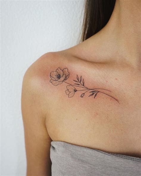 Minimalist Flower Tattoo Collarbone Viraltattoo