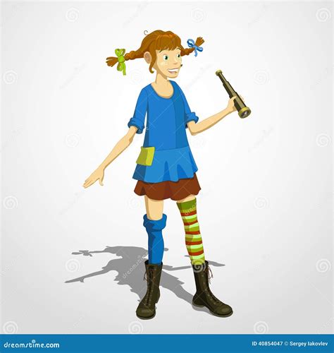 Pippi Longstocking With Spyglass Stock Vector Illustration Of