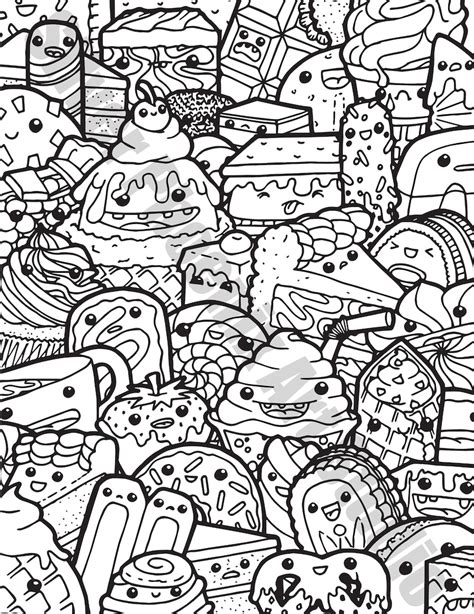 Kawaii Sweets Doodle Adult Coloring Page Printable Digital Etsy